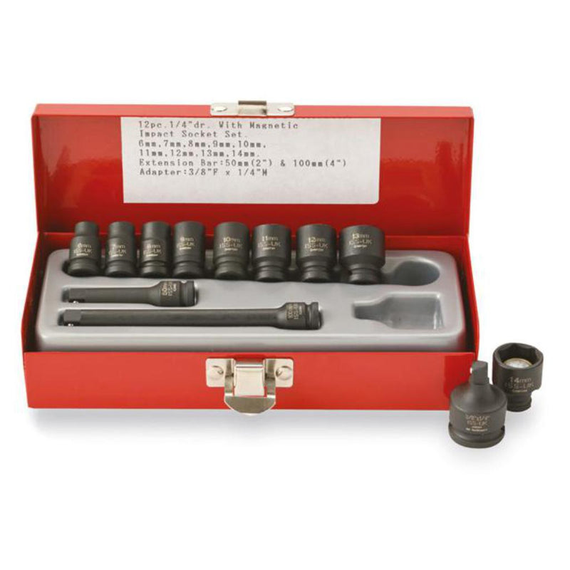 Impact Socket Supplies (ISS UK) SET04MAGMM 1/4"Dr 12pce 6-14mm Magnetic Impact Socket Set