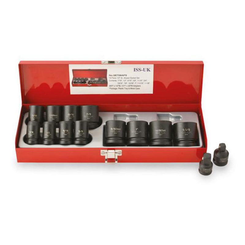 Impact Socket Supplies (ISS UK) SET08AFS 1/2"Dr 14pce 7/16-1.1/8"AF Impact Socket Set