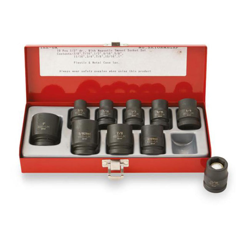 Impact Socket Supplies (ISS UK) SET08MAGAF 1/2"Dr 10pce 3/8-1"AF Magnetic Impact Socket Set