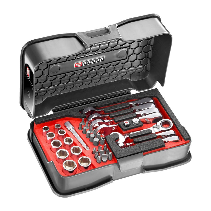 Facom 467BS.BOX 40pce Ultra Compact Ratchet Spanner, Socket and Bit Set