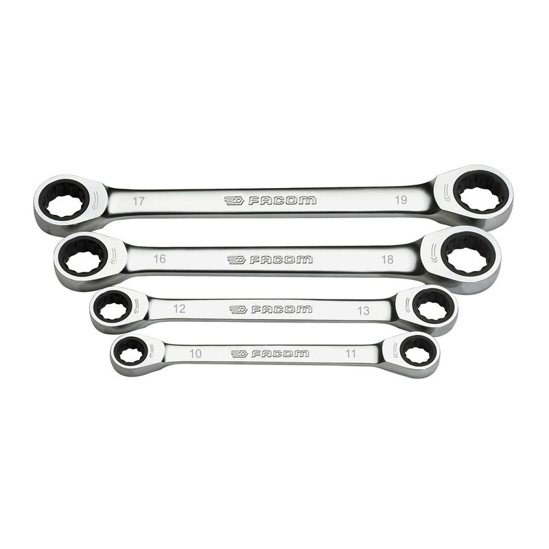 Facom 64.J4 4pce Metric 10-19mm Flat Ring Ratchet Spanner Set