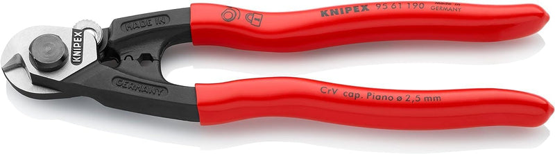 Knipex 95 61 190 SB 190mm Wire Rope/Bowden Cable Cutters PVC Grip