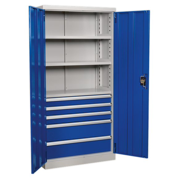 Sealey APICCOMBO5 1800mm 5 Drawer 3 Shelf Industrial Cabinet