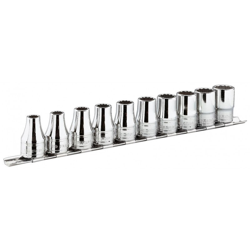 Facom R.40E 1/4"Dr 13pce Metric 3.2-14mm Hexagon (6-Point) Sockets on a Rail