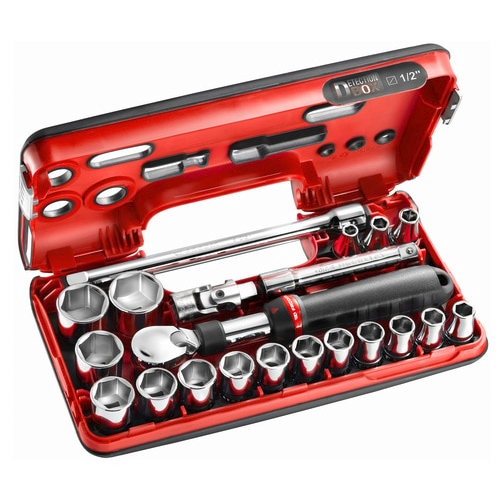 Facom SXL.DBOX1 1/2"Dr 21pce Metric 8-32mm Hexagon (6-Point) Socket Set C/W Extendable Locking Ratchet