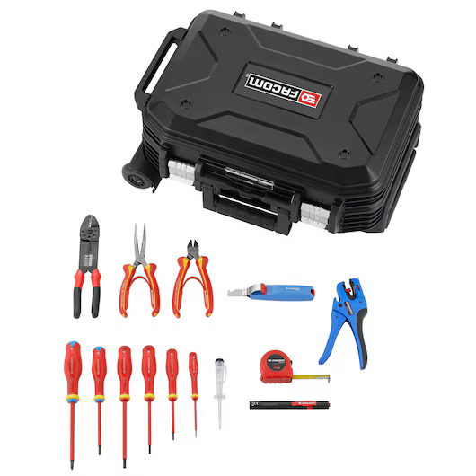 Facom BV.R30CM2PB 15pce Mobile Electricians VDE Tool Kit in BV.R30 Rolling Tool Case