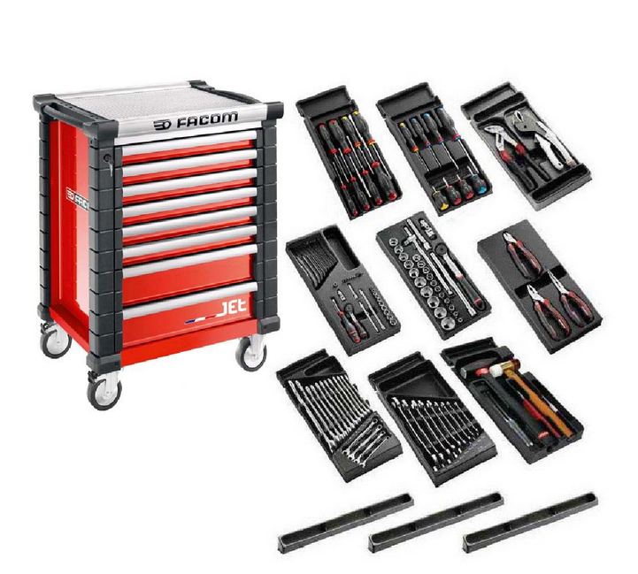 Facom SPOTLIGHTJET8M 118pc General Metric Tool Kit In Module Trays C/W JET.8M3A Roller Cabinet