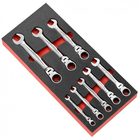 Facom MODM.467FJU8 8pce 5/16"-3/4" AF Flexi-Head Ratchet Ratchet Spanner Set