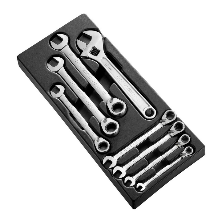 Expert By Facom E111100 8pce 8-19mm Metric Ratcheting Spanner & Adjustable Spanner Set