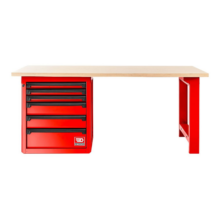 Facom RWS2-2MW6D 2mtr Red Wooden Worktop Work Bench & 6 Drawer Cabinet