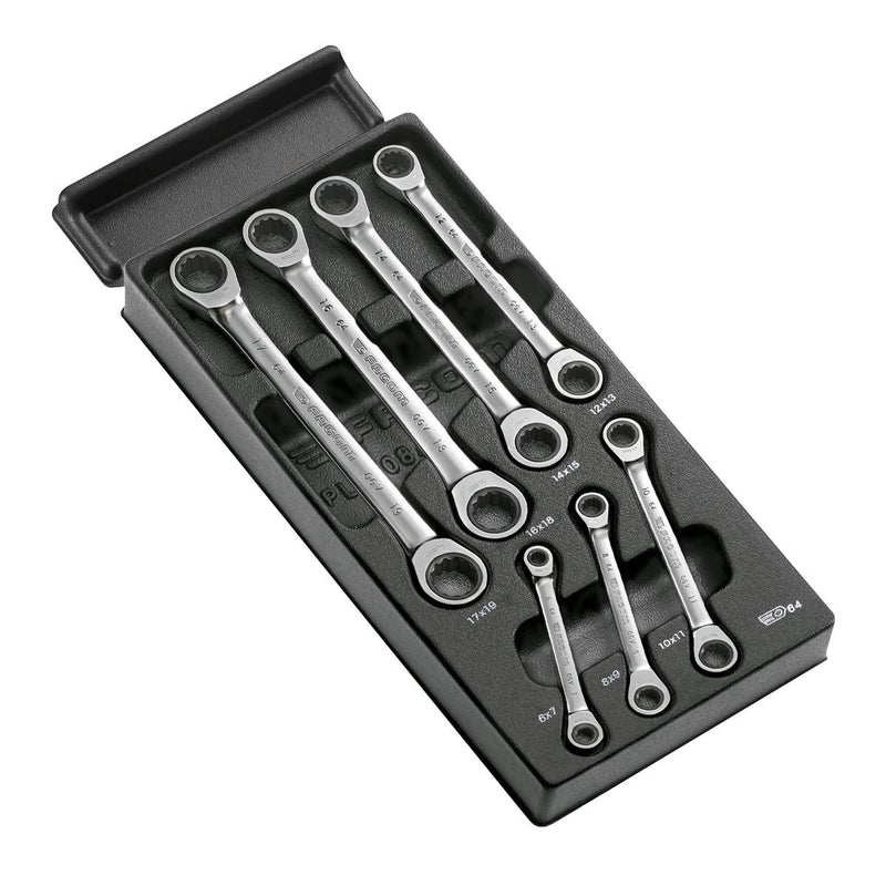 Facom MOD.64J7 7pce Metric 6-19mm Flat Ring Ratchet Spanner Set