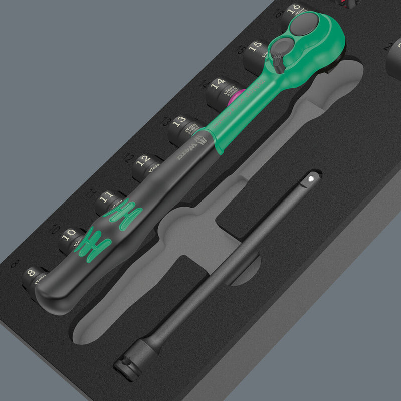 Wera 150114 16pc 9724 Foam Insert 8010 B Zyklop 3/8" Comfort Ratchet Socket Set 1