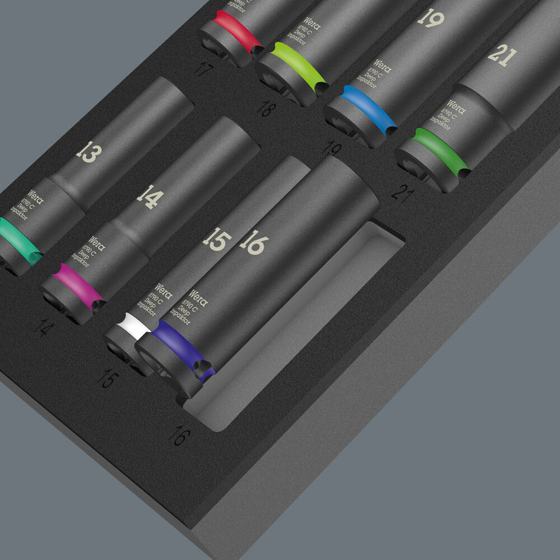 Wera 150115 11pc 9725 Foam insert Zyklop C 1/2" Impaktor Deep Socket Set 1