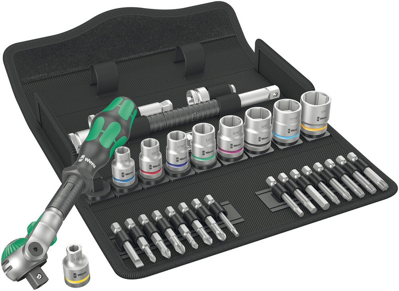 Wera 004049 29pc 8100 SB 9 Zyklop Speed Imperial Socket Set, 3/8"