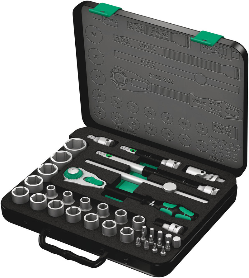 Wera 003645 37pc 8100 SC 2 Zyklop Speed Socket Set, 1/2"