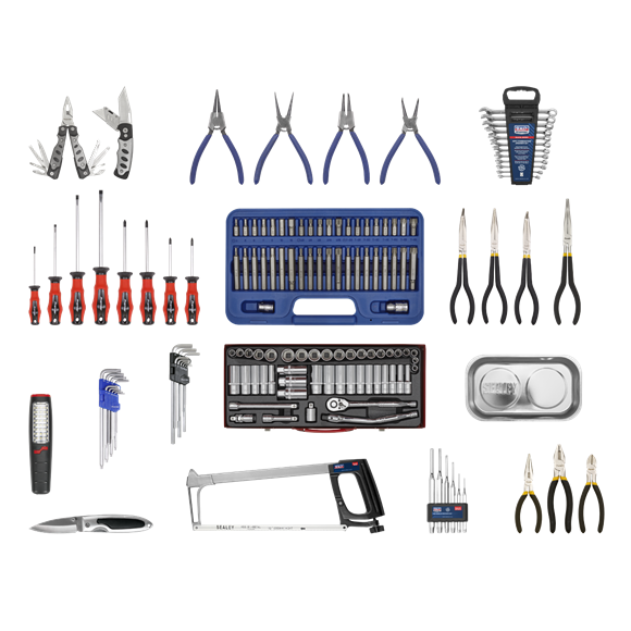 Sealey APCOMBOBBTK57 15 Drawer Red Topchest & Rollcab Combination with Ball Bearing Slides & 147pc Tool Kit