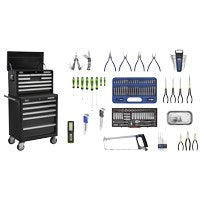 Sealey APCOMBOBBTK58 15 Drawer Black Topchest & Rollcab Combination with Ball Bearing Slides & 147pc Tool Kit