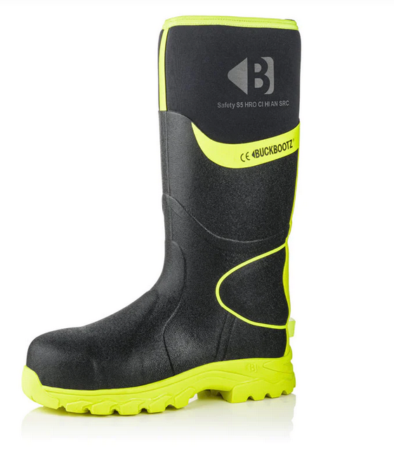 Buckbootz BBZ8000 Hi-Vis Black / Yellow Non-Metallic Safety Wellington Boots