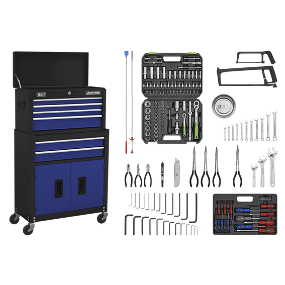 Sealey AP22BCOMBO 6 Drawer Topchest & Rollcab Combination with Ball-Bearing Slides & 170pc Tool Kit