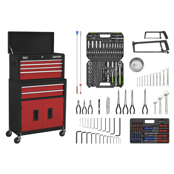 Sealey AP22RCOMBO 6 Drawer Topchest & Rollcab Combination with Ball-Bearing Slides & 170pc Tool Kit