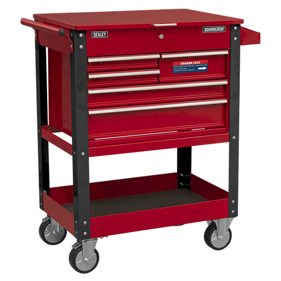 Sealey AP890M Heavy-Duty Mobile Tool & Parts Trolley with 5 Drawers & Lockable Top - Red