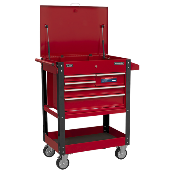 Sealey AP890M Heavy-Duty Mobile Tool & Parts Trolley with 5 Drawers & Lockable Top - Red