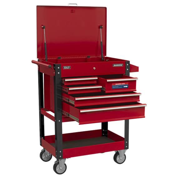 Sealey AP890M Heavy-Duty Mobile Tool & Parts Trolley with 5 Drawers & Lockable Top - Red