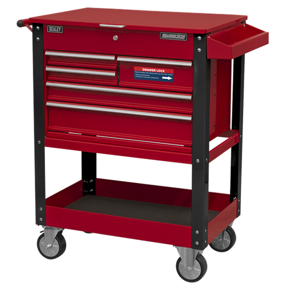 Sealey AP890M Heavy-Duty Mobile Tool & Parts Trolley with 5 Drawers & Lockable Top - Red