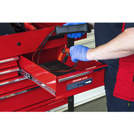 Sealey AP890M Heavy-Duty Mobile Tool & Parts Trolley with 5 Drawers & Lockable Top - Red