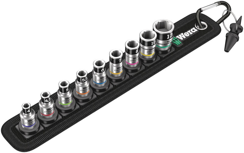 Wera 003880 10pc Belt A 1 Zyklop Holding Function Socket Set, 1/4"