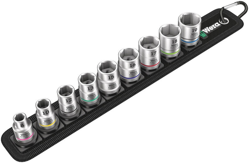 Wera 003973 9pc Belt B 4 Zyklop Socket Set, 3/8"