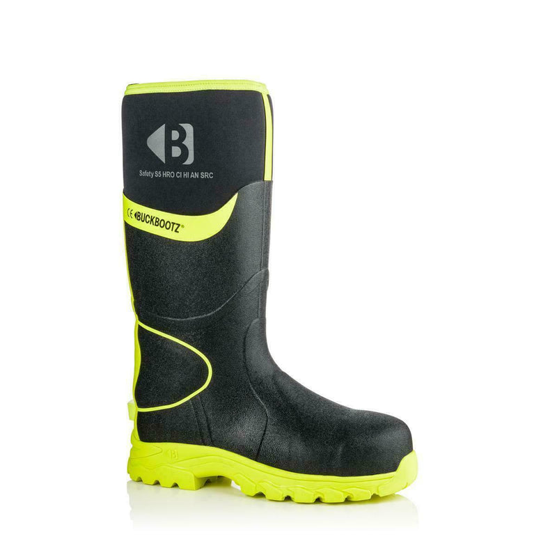 Buckbootz BBZ8000 Hi-Vis Black / Yellow Non-Metallic Safety Wellington Boots