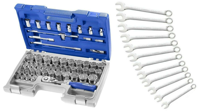 Expert By Facom E032909 1/2"Dr 55pc Metric & AF Socket Set & E113242 AF Spanners