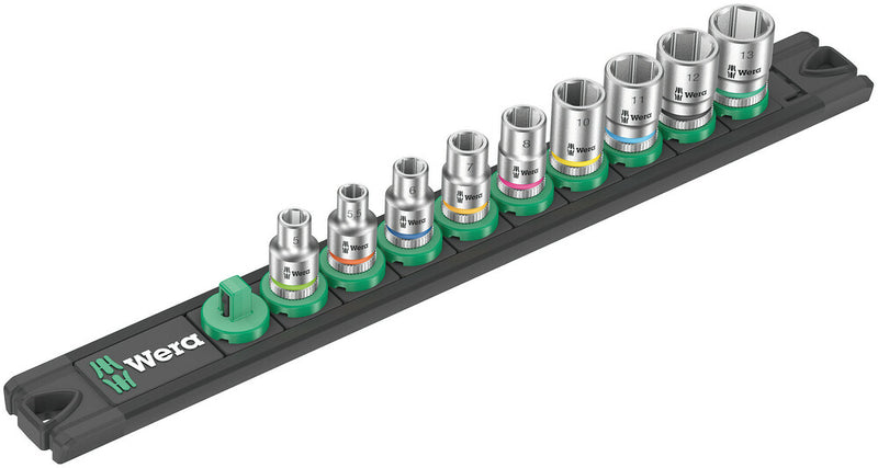 Wera 005400 9pc Magnetic socket Rail A 4 Zyklop Socket Set, 1/4"